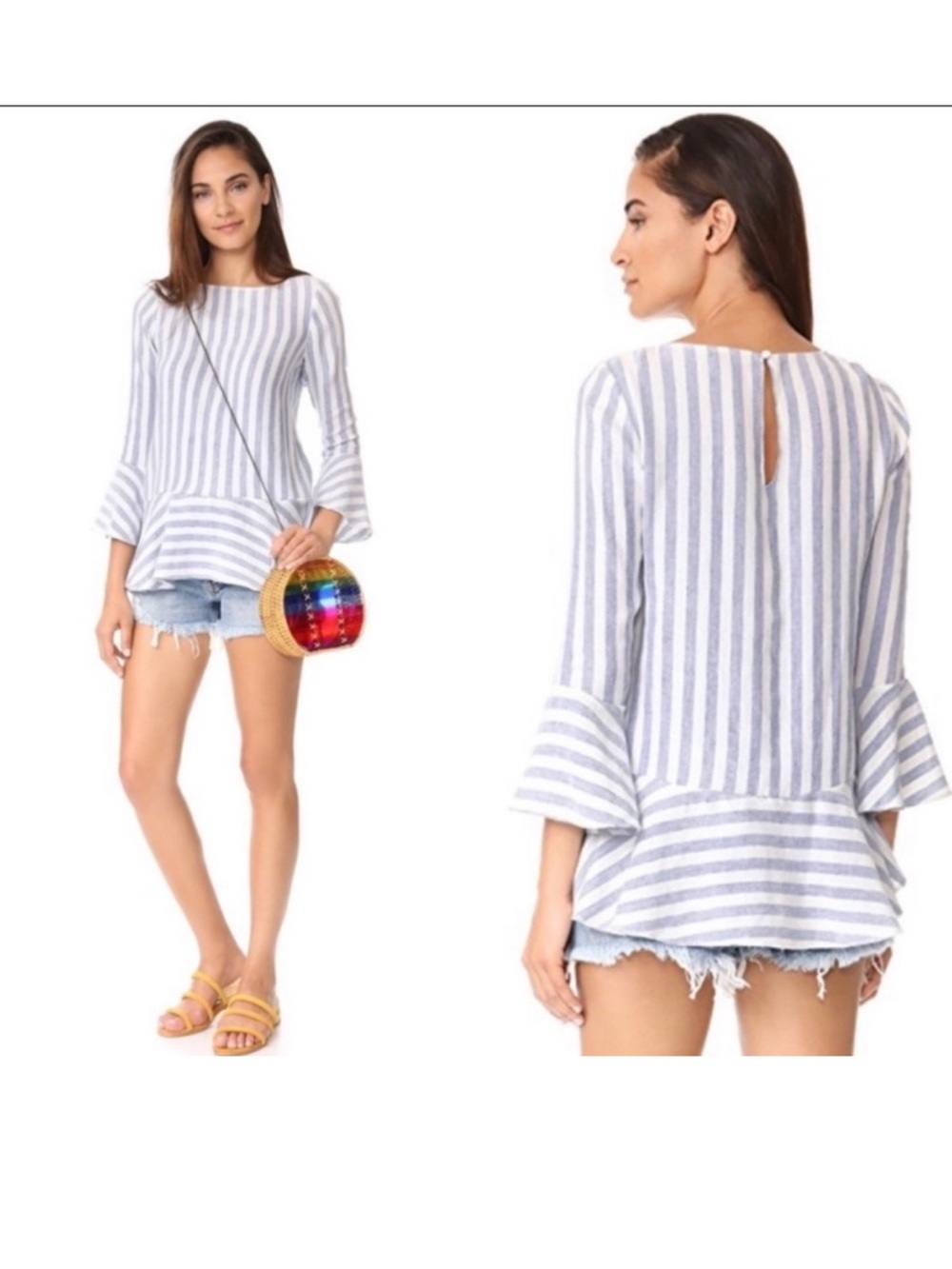 Alice + Olivia Doyle Striped Linen-Blend Peplum Blouse